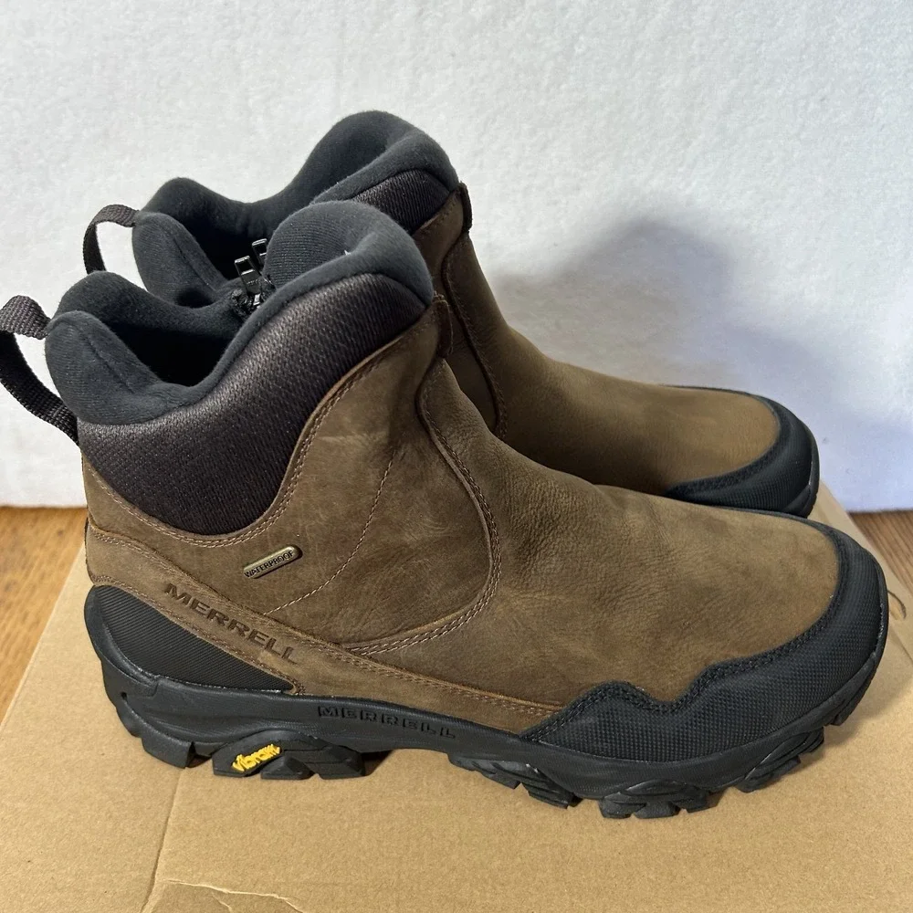 Merrell Mens Size 9.5M Coldpack 3 Thermo Tall Zip Waterproof Brown Boots